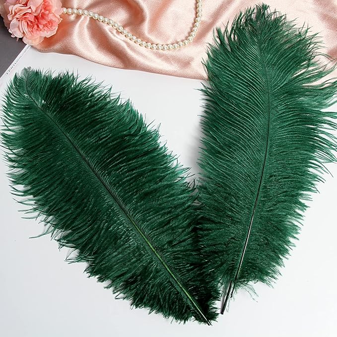 THARAHT Blackish Green Ostrich Feathers 12pcs Large Natural Bulk 14-16Inch 35cm-40cm for Wedding Party Centerpieces Mardi Gras Decoration Feather