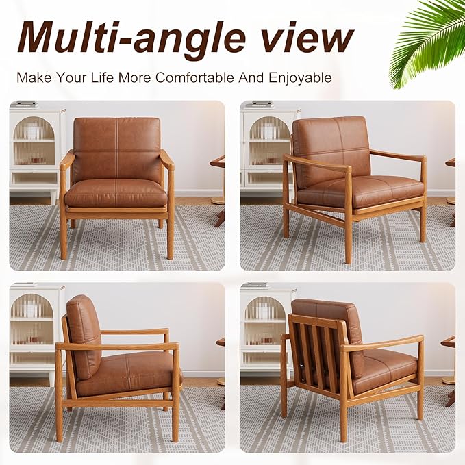 Mid Century Modern Accent Chair, Wooden Accent Chairs, Accent Chairs for Living Room, Wood Frame & Soft Cushion, Reading Leisure Chair for Living Room, Reading Room, Bedroom
