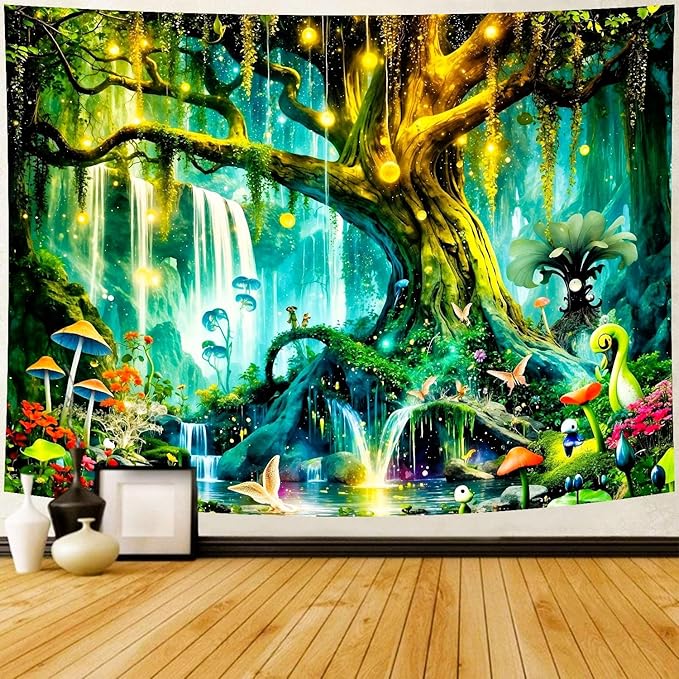 Delur Magical Forest Tapestry Fantasy Tree of Life Enchanted Fairy Tale Forest Tapestry Mystical Psychedelic Nature Landscape Wall Hanging Headboard for Bedroom Living Room Home Decor (70.8" x 92.5")
