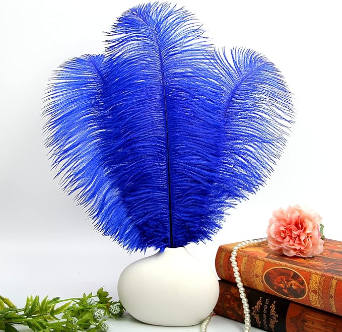 THARAHT Blue Ostrich Feathers 12pcs Large Natural Bulk 14-16Inch 35cm-40cm for Wedding Party Centerpieces Halloween and Home Decoration Feathers