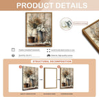 Floating Framed Farmhouse Vintage Canvas Wall Art, Country Floral Daisy Pictures Wall Decor, Wood Grain Art Paintings Poster for Living Room Bedroom Bathroom Rustic Decor 16x24 inch