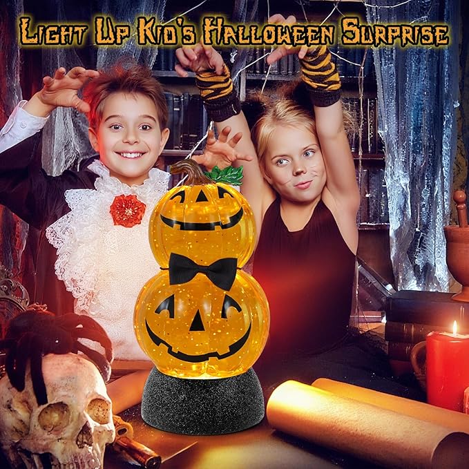 Halloween Snow Globe Lantern Lighted Pumpkin Musical Snow Globe Glitter with 6H Timer Battery and USB Operated Halloween Snow Globes Water Lantern for Spooky Festival Party Decoration (Pumpkin)