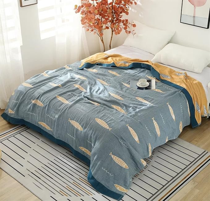 MSGKV Boho Throw Blanket 100% Cotton Woven Throw Blanket for Couch Sofa Bed Double Sided Knit Warm Blanket Cover Sheet Reversible Wearable Summer Blankets, 60''Wx 80''L