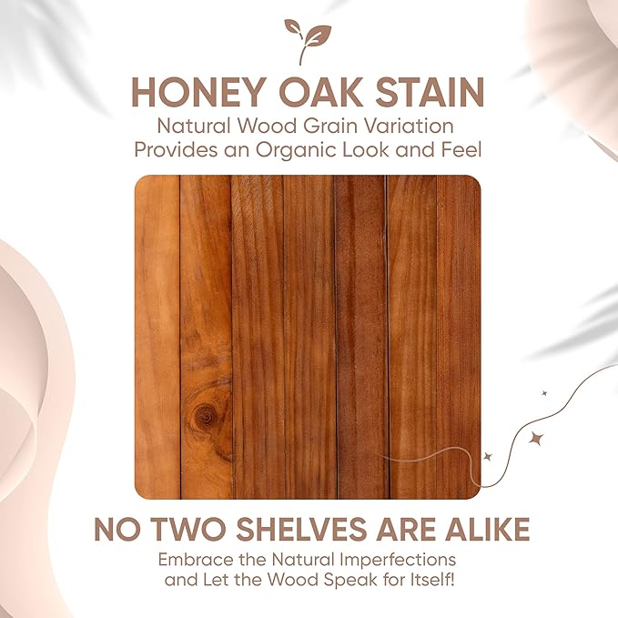 Homeforia 18 inch Floating Shelf Oak, High End Solid Real Wood 18inch Long Floating Shelves for Wall Mounted, Honey Oak Wooden 18in Floating Shelves, Heavy Duty Bracket, 18 X 6.5 X 1.75 inch, Set of 4