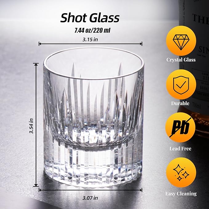 KAMMAK Crystal Whiskey Glasses Set of 2, Luxury 7.44oz Old Fashioned Glasses Stemless, Hand Blown Cocktail Glasses, Handcrafted Cut White Scotch Cup for Women, Men Gift for Bourbon,Home Bar