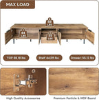 Modern TV Stand for TVs up to 85", Mid-Century Media Console with Checkered Cabinet Doors, Storage Drawers & Open Shelves, Wood Entertainment Center with Metal Legs