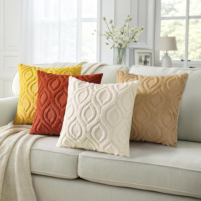 decorUhome Fall Throw Pillow Covers 26x26 Inch Set of 2, Soft Plush Decorative Faux Fur Beige Solid Couch Pillow Covers, Accent Farmhouse Neutral Square Euro Pillow Cases for Sofa Bed Living Room