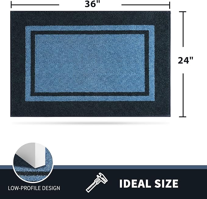 PURRUGS Dirt Trapping Door Mat 24" x 36", Non-Slip/Skid Machine Washable Entryway Rug, Shoes Scraper, Area Rug, Super Absorbent Welcome Mat for Muddy Wet Shoes and Paws, Light Blue & Navy