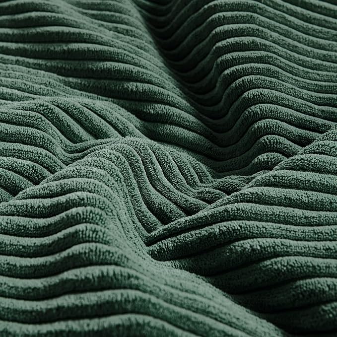 Fancy Homi Set of 2 Dark Green Samll Decorative Throw Pillow Covers 12x12 Inch for Living Room Couch Bed, Boho Farmhouse Forest Green Home Decor, Soft Corss Corduroy Patchwork Textured Cushion Case