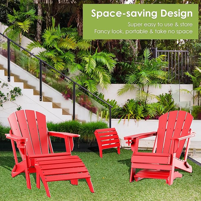 GREENVINES Adirondack-Ottoman | HDPE Plastic | Outdoor Footrest | All Weather | Foot Rest | Foot Stool | Red | for Adirondack Chair | for Patio Backyard Pool