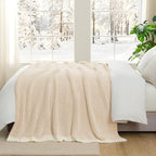 Snuggle Sac Cream Waffle Blanket for Couch Bed Sofa 60x80 inches, Reversible Beige Soft Throw Microfiber Fluffy Fuzzy Cozy Knit Twin Blanket for Women Mothers Birthday Gifts