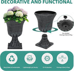 22" Timeless Urn Planters for Outdoor Plants, Set of 2 Plastic Large Flower Pot with Handmade Washed Black Finish, Weather-Resistant for Porch, Garden, Patio or Indoor Use