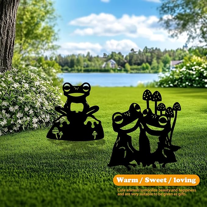 3 Pack Frog Metal Garden Decorative Stakes, Weather Proof Silhouette Statues for Yard, Patio,Outdoor Decor for Frog Lovers and Pet Owners