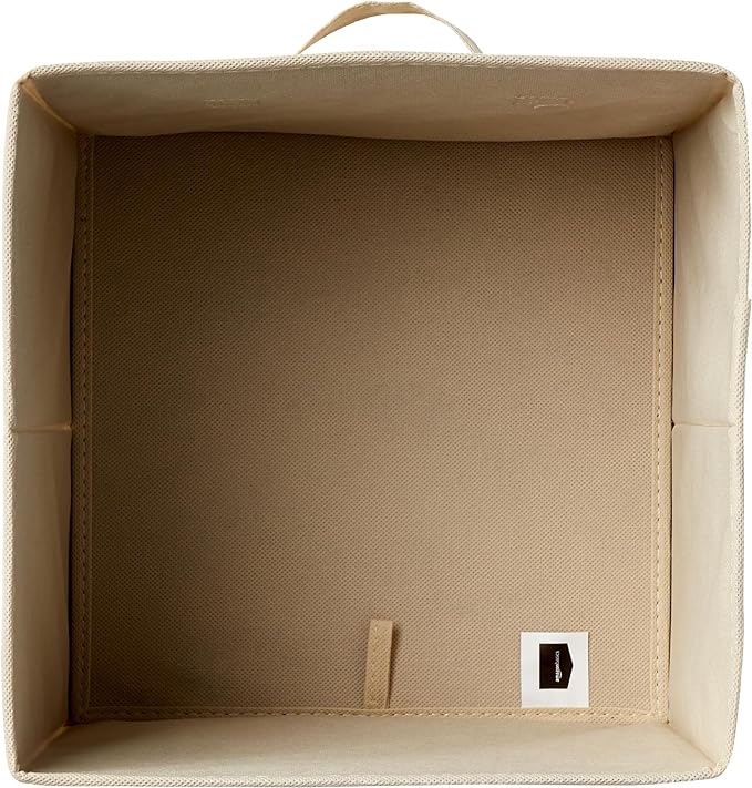 Amazon Basics Collapsible Fabric Storage Cube Bins Organizer with Handles, Sturdy, Beige, 13-x-13-x-13-inch, Pack of 6