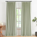 Vision Home Soft Green Pinch Pleated Full Blackout Curtains Linen Blended Room Darkening Curtain Panels 102 inch for Living Room Bedroom Thermal Insulated Pinch Pleat Drapes with Hooks 40" Wx102 Lx2