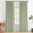 Vision Home Soft Green Pinch Pleated Full Blackout Curtains Linen Blended Room Darkening Curtain Panels 120 inch for Living Room Bedroom Thermal Insulated Pinch Pleat Drapes with Hooks 40" Wx120 Lx2