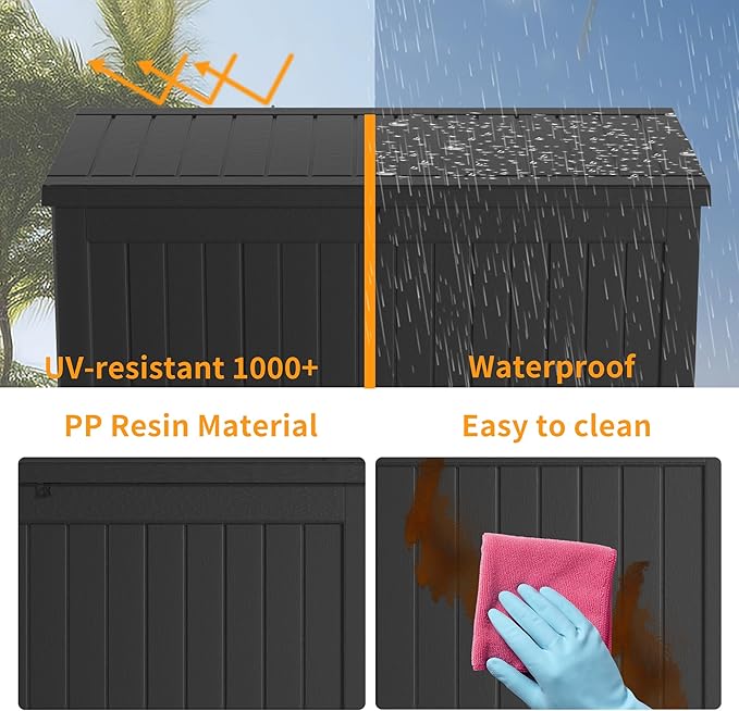 230 Gallon Deck Box Large Outdoor Storage for Patio Furniture,Outdoor Cushions,Garden Tools and Pool Supplies,Waterproof,Resin,Lockable(Black)