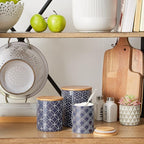 DII Kitchen Ceramics Collection, Canister Set, Mixed Print, Nautical Blue, 3 Piece