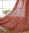 MIUCO Floral Embroidery Semi Sheer Curtains Faux Linen Grommet Curtain Panels for Kids Room 52 x 84 Inch 2 Panels, Rust