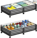 Bamboo Under Bed Storage Containers- Underbed Organizer with Wheels with Large Dust Bag,Sturdy Wood Rolling Under the Bed Shoe Storage Organizer Drawer 2 Packs (Black, Long)