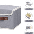 ANMINY 4PCS Storage Bins with Lid PU Leather Handles Storage Boxes PP Plastic Board Decorative Foldable Lidded Cotton Linen Fabric Home Cubes Baskets Closet Organizer Containers - Gray, Small Size