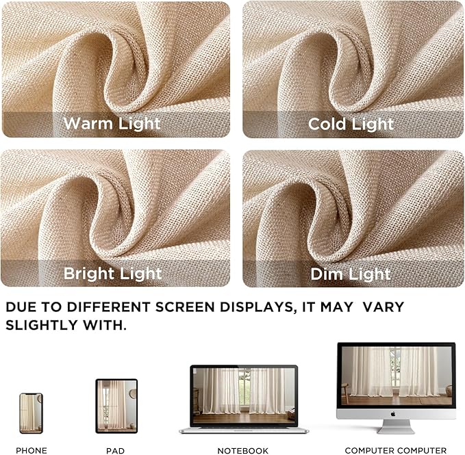Joydeco Linen Curtains 72 Inch Length 2 Panel Sets,Light Filtering Curtains for Bedroom 52 Inch Wide Living Room Drapes with Back Tabs & Rod Pockets (W52 x L72 Inch, Ecru)