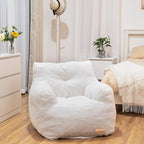 Bean Bag Chair with Filler, Bean Bag Sofa with Tufted Soft Stuffed Filling, Fluffy and Lazy Sofa, Comfy Cozy BeanBag Chairs with Memory Foam for Dorm, Apartment, Living Room (White)