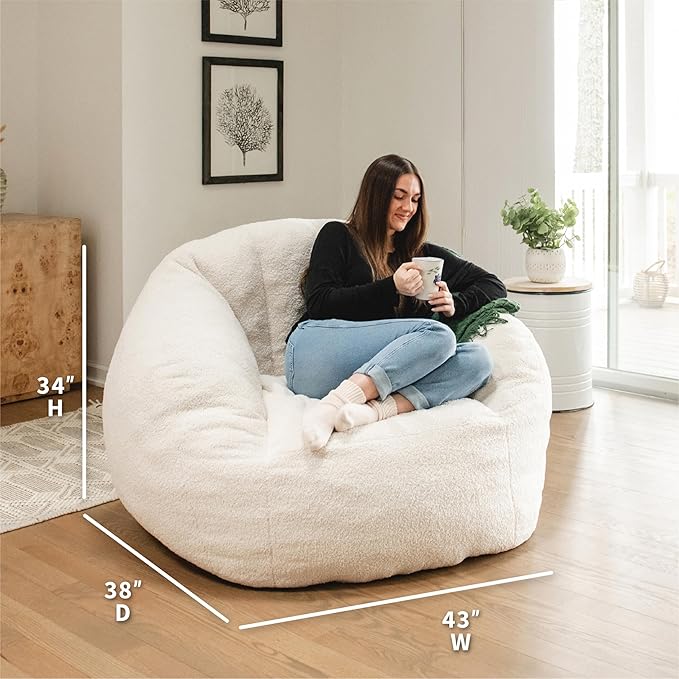 Big Joe Cloudberry Foam-Filled Structured Bean Bag Chair, Icing Teddy Boucle