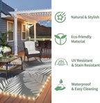 GENIMO Outdoor Rug 8' x 10' Waterproof for Patios Clearance, Reversible Outdoor Plastic Straw Camping Rug Carpet with LED String Light, Area Rugs Mats for RV, Camper, Deck, Balcony, Porch, Grey&White