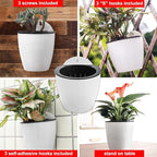 3 Pack Self Watering Wall Hanging Planter Pots Vertical Garden Window Hang Mount Indoor Outdoor Plant Flower Basket for Kitchen Herbs Balcony Railing Shelf Fence Bedroom Trellis Decor Modern White Box
