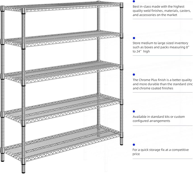 2200 Lbs 5 Tier Storage Rack Metal Wire Shelving Unit, Storage Standing Shelf Organizer for Laundry Bathroom Kitchen Pantry Closet Garage, Chrome 17.7" D x 59.1" W x 70.4" H
