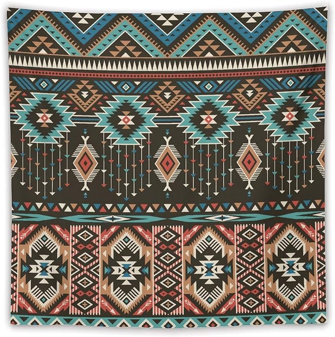 HZOHNAGO Aztec Tapestry Turquoise Blue and Brown and Native American Tribal Pattern Printed Wall Tapestry Wall Hanging for Bedroom Living Room Dorm 60" W x 60" H