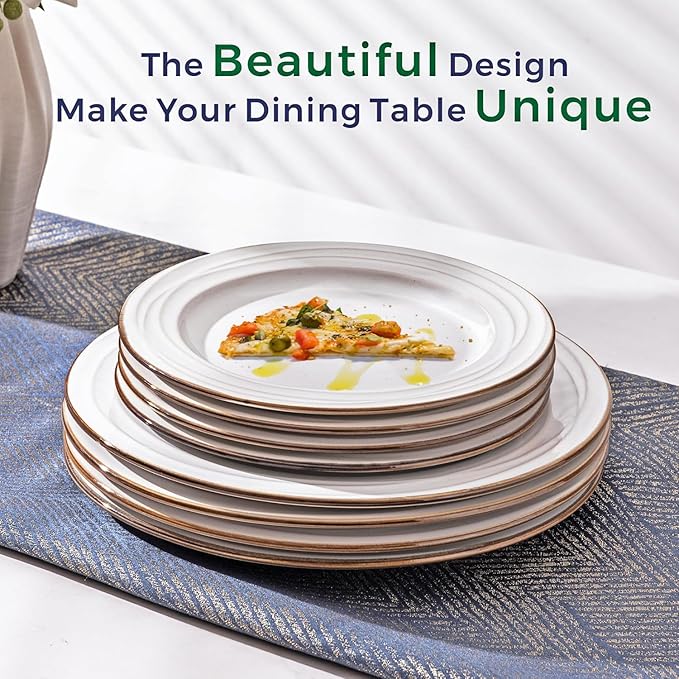 GBHOME Ceramic Dinnerware Sets,18 pcs Embossed Elegant Stoneware Plates and Bowls Sets, Housewarming Wedding Gift | Dishwasher & Microwave Safe | Dishes Set Service for 6