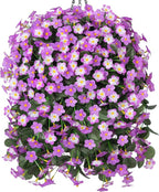 Artificial Fake Hanging Flowers with Basket for Outdoor Decoration,UV Resistant Faux Silk Light Fuchsia and Fuchsia Orchid Flowers Vines in Planter Realistic Hanging Baskets for Home Porch Garden