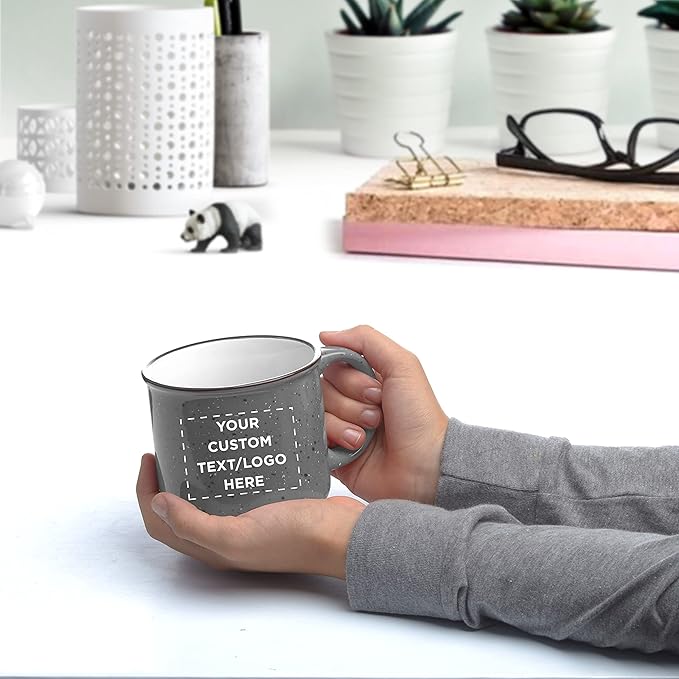 DISCOUNT PROMOS Custom Ceramic Campfire Coffee Mugs 13 oz. Set of 50, Personalized Bulk Pack - Perfect for Tea, Espresso, Cappuccino, Hot Cocoa - Grey