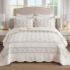MarCielo 3-Piece 100% Cotton Oversized Bedspread Lightweight Quilt Coverlet Embroidery Farmhouse Bedding Set (TC Soft White,Oversized Queen (100"x106"))