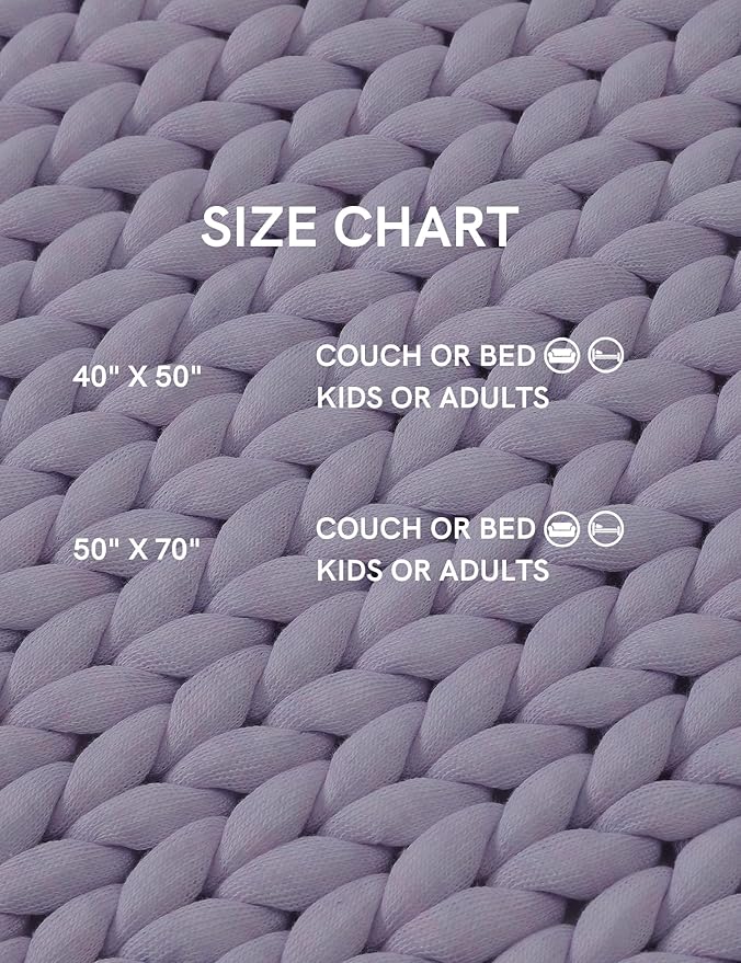 YnM Chunky Throw Blanket, Medium-Weight, Hand Knitted, Skin Friendly, Ventilated and Breathable, Machine Washable, Home Décor Piece for Couch, Sofa and Bed (Iris Lavender, 80x87 Inch)