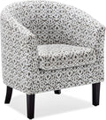 BELLEZE Accent Barrel Chair, Linen Round Chair Club Tub Sofa Corner Chair with Flared Legs and Cozy Soft Padding for Living Room Bedroom Waiting Room - White & Brown