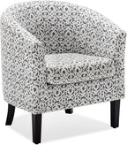 BELLEZE Accent Barrel Chair, Linen Round Chair Club Tub Sofa Corner Chair with Flared Legs and Cozy Soft Padding for Living Room Bedroom Waiting Room - White & Brown