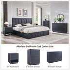 Nightstand with Charging Station, 22" Push-to-Open Bedside Table with 2 Storage Drawers, Large Modern End Table for Bedroom,Black