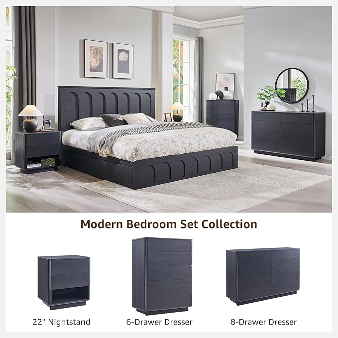 Nightstand with Charging Station, 22" Push-to-Open Bedside Table with 2 Storage Drawers, Large Modern End Table for Bedroom,Black