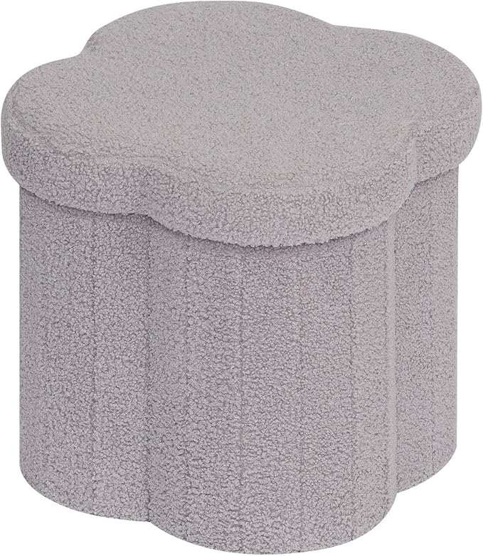 B FSOBEIIALEO Storage Ottoman Cube, Flowers Shaped Ottomans with Storage Foot Stool Footrest, Boucle Ottoman Seat for Dorm Room, Faux Teddy Fur, Grey 15"x15"x15"