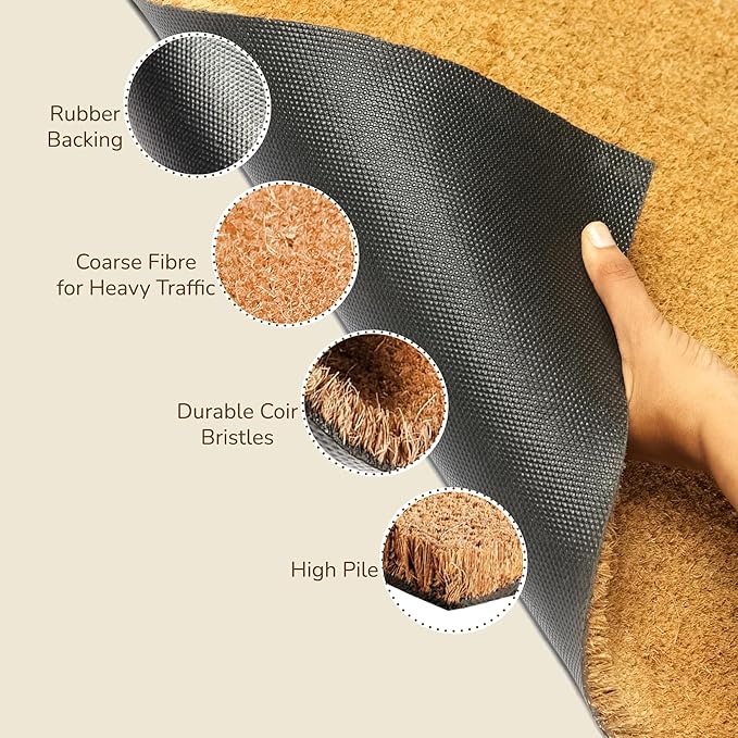 Welcome Doormats, Natural Coco Coir Mats with Non-Slip PVC Backing, Indoor Outdoor Mats for Home & Office, Floor Mats for Door Decor, Patio Decor, Plain Entry Mat, Beige, 30"x17"