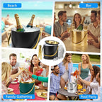 Ice Bucket, Ice Bucket with Silicone Sealing Ring Double-Wall Vacuum Insulation Champagne Buckets with Filter Layer Ice Tongs Ice Scoop (Silver, 3 L)