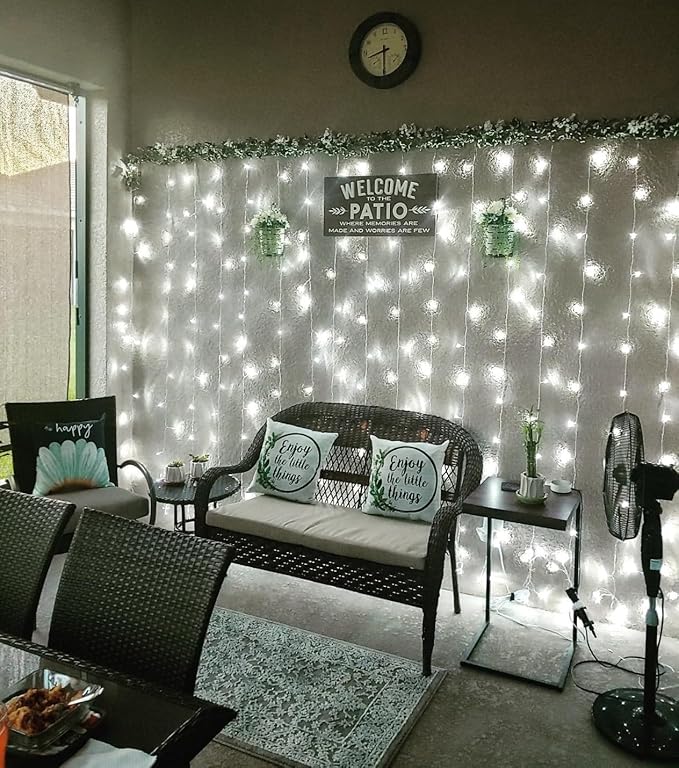 Lighting EVER Curtain Lights Cool White, 306 LED Plug in Hanging Fairy String Light for Bedroom Wall, Indoor Outdoor Backdrop Lighting for Wedding Party Patio (10x10ft, 18 Strings 6.9" Apart)