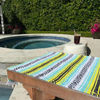 Del Mex Classic Mexican Blanket, Large Authentic Woven Falsa Throw (70"x50"), Artisan Southwest Décor for Beach, Yoga, Outdoors (Mint/Yellow)