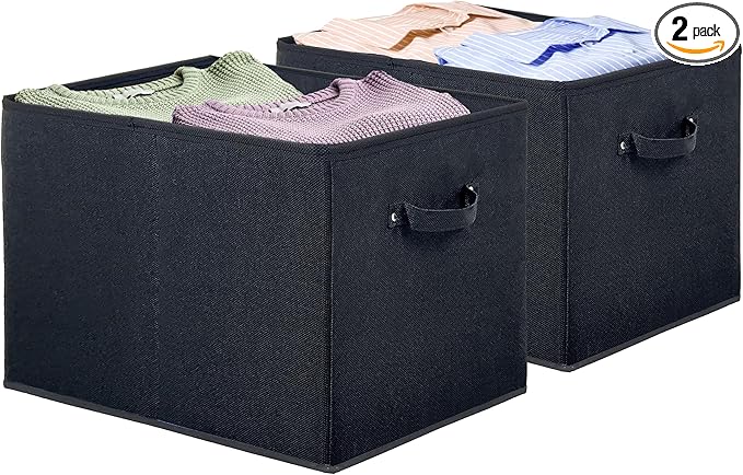 Collapsible Fabric Storage Bin 42L - 15x13 Inch Black by SIMPLE HOUSEWARE