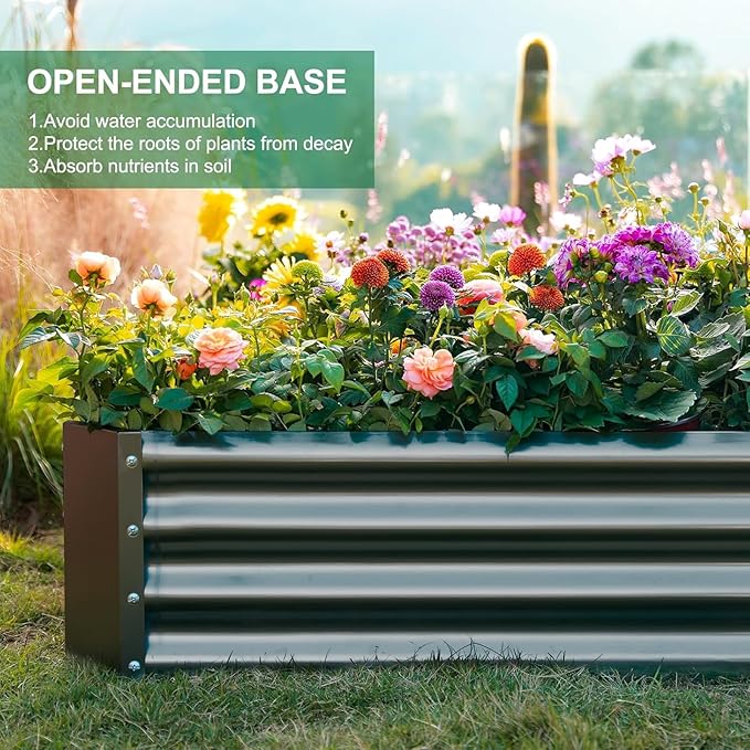 Land Guard 2 Pack 8×4×1ft Galvanized Metal Raised Garden Bed, Metal Planter Kit Box Outdoor for Deep-Rooted Vegetables, Flowers, Green and Herbs (Mid-Grey)