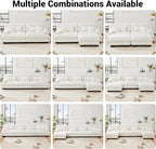 Modern L-Shaped Couch, 3-Seater Cloud Couch with Round Bolster Armrests, Oversized Loveseat Sectional Sofa, Chenille Fabric, White