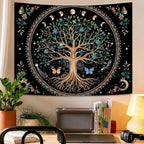 Lunerfex Tree of Life Tapastry Sun and Moon Tapastry Flower Boho Tree Mandala Wall Hanging for Bedroom and Living Room Decor Green Tree 70×90 Inches